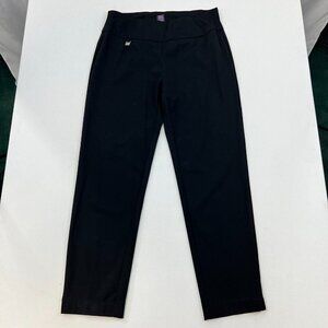 Slim Sation Womens Black Elastic Waist Straight Leg Pull On Ankle Pants Size 6